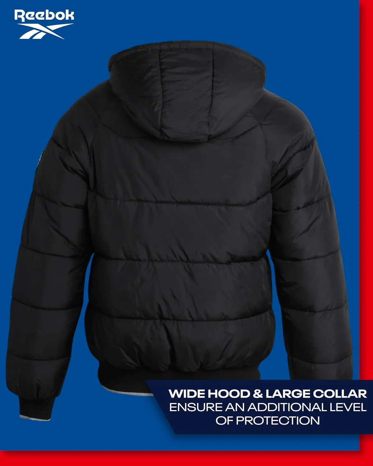 Reebok Men's Puffer Jacket - Heavyweight Weather Resistant Quilted Puffer Coat Rib Cuff - Ski Jackets for Men (Sizes: M-XXL)