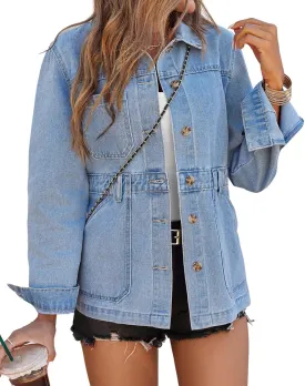 Tankaneo Womens Oversized Denim Jacket Distressed Button Down Boyfriend Jean Jackets 2025 Trendy Shacket