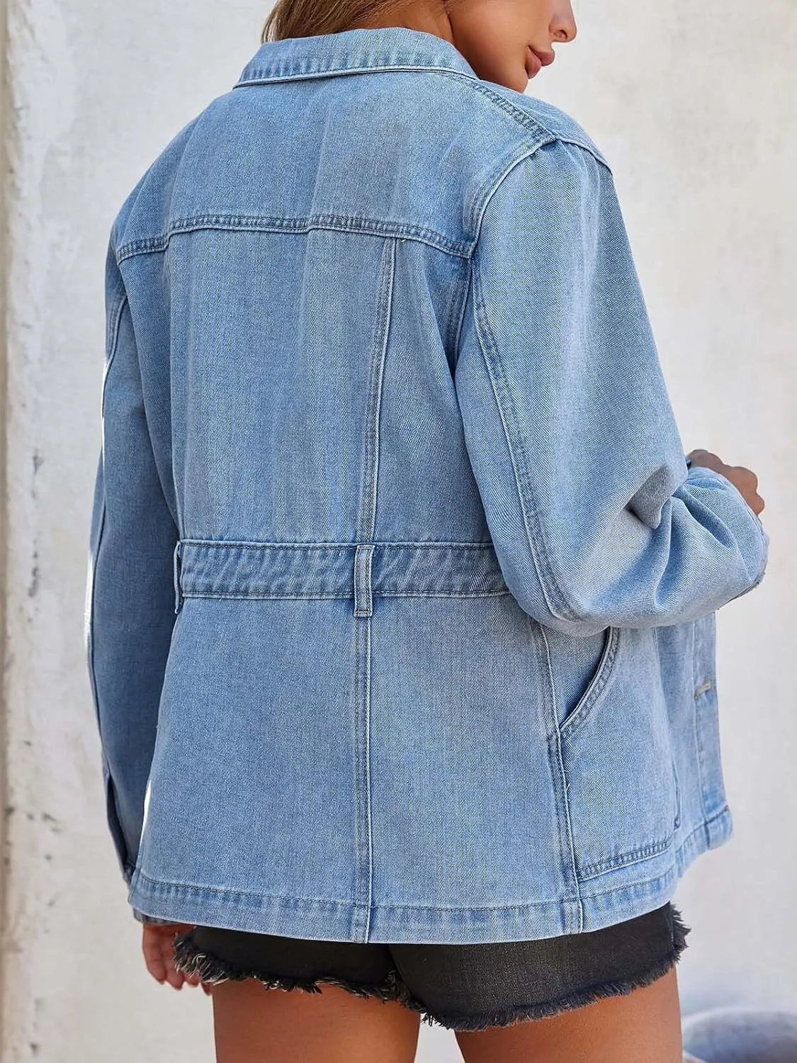 Tankaneo Womens Oversized Denim Jacket Distressed Button Down Boyfriend Jean Jackets 2025 Trendy Shacket