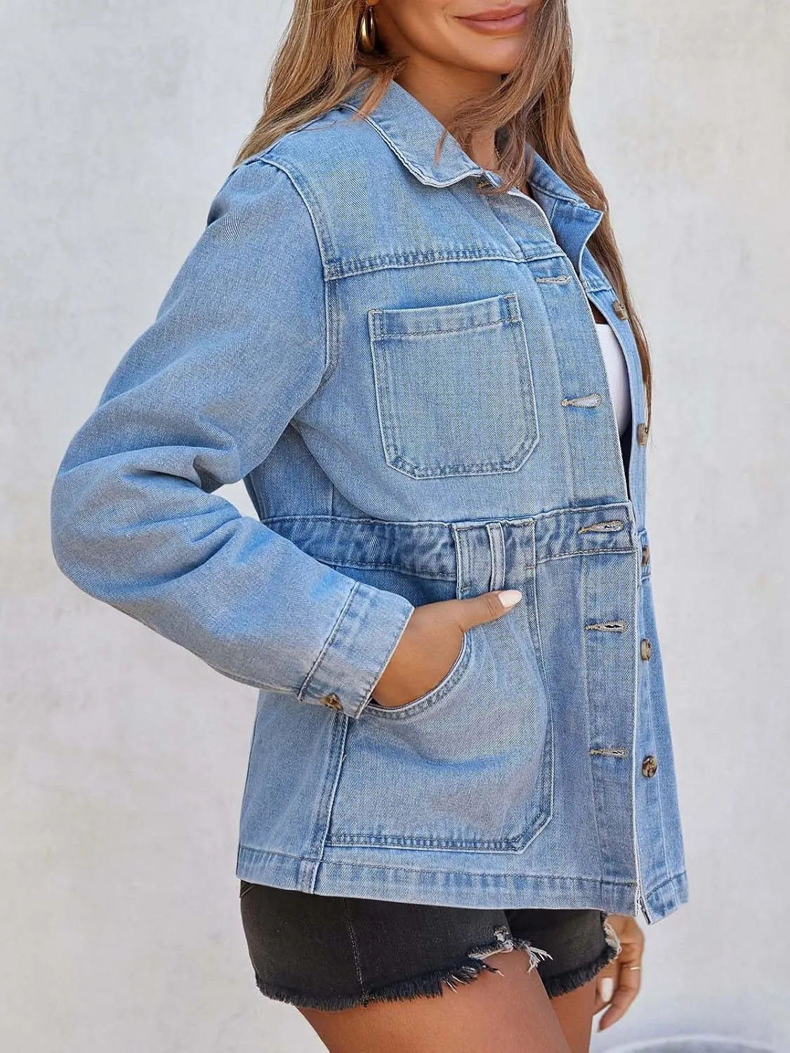 Tankaneo Womens Oversized Denim Jacket Distressed Button Down Boyfriend Jean Jackets 2025 Trendy Shacket