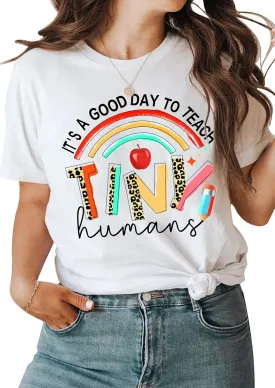 Teacher Gifts Shirt for Women's Teacher Tshirts It's a Good Day to Teach Letter Print Rainbow Graphic Tee Casual Tops
