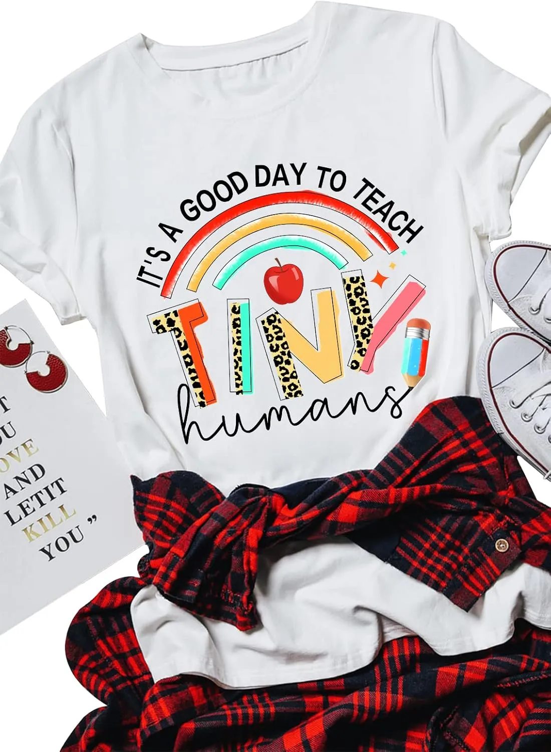 Teacher Gifts Shirt for Women's Teacher Tshirts It's a Good Day to Teach Letter Print Rainbow Graphic Tee Casual Tops