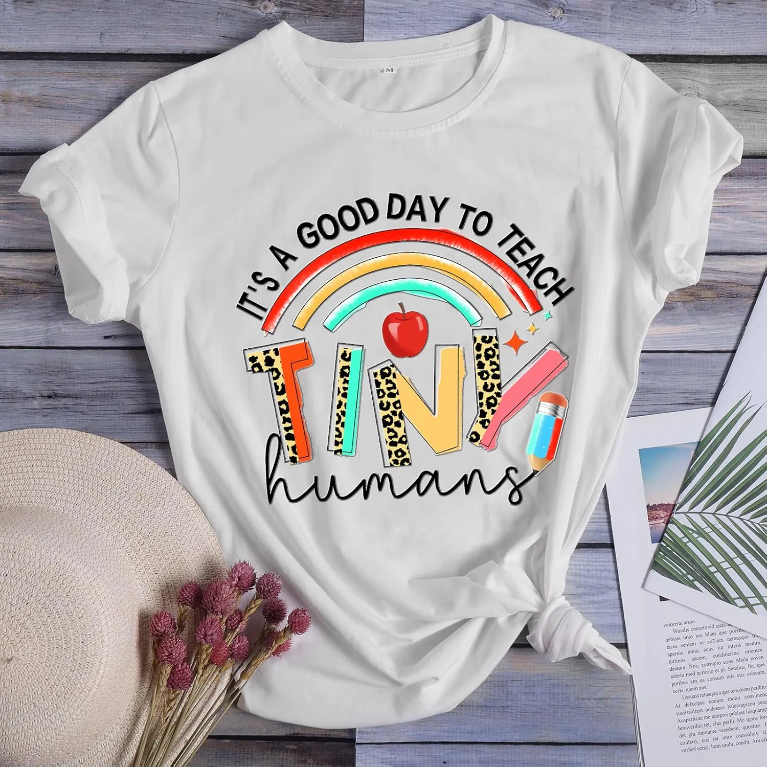 Teacher Gifts Shirt for Women's Teacher Tshirts It's a Good Day to Teach Letter Print Rainbow Graphic Tee Casual Tops