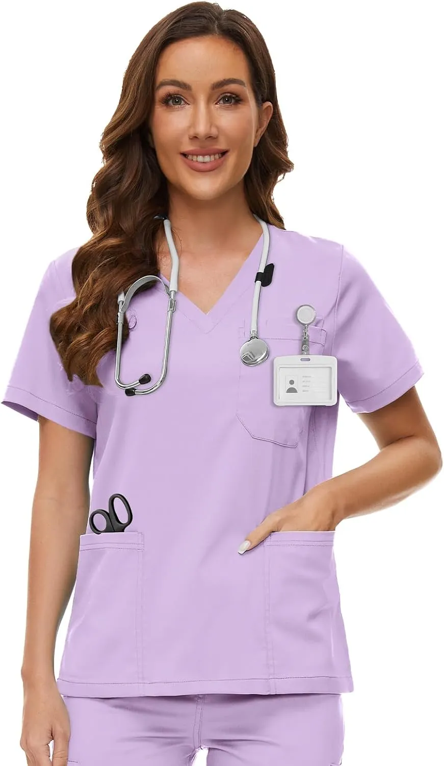 VIAOLI Women's V-Neck Scrub Set with 8 Pocket Yoga Waistband Jogger Pants - Nurse Uniforms