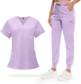 VIAOLI Women's V-Neck Scrub Set with 8 Pocket Yoga Waistband Jogger Pants - Nurse Uniforms