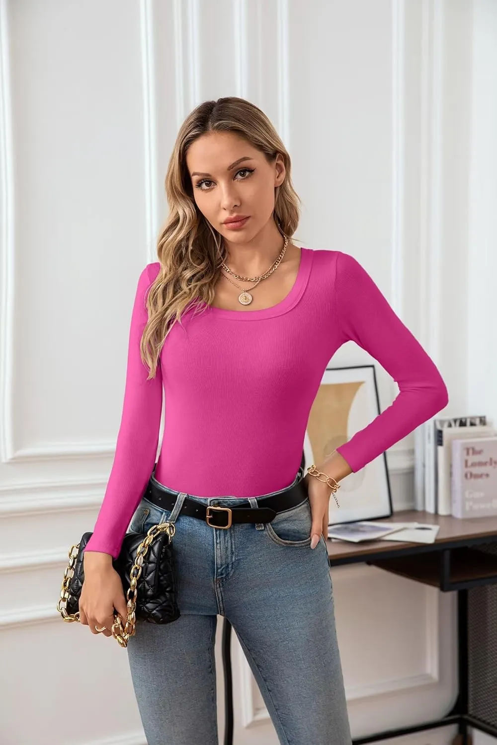 VICHYIE Womens Summer Short Sleeve Tops Square Neck Ribbed Slim Fitted Shirts Casual Tee Tshirt