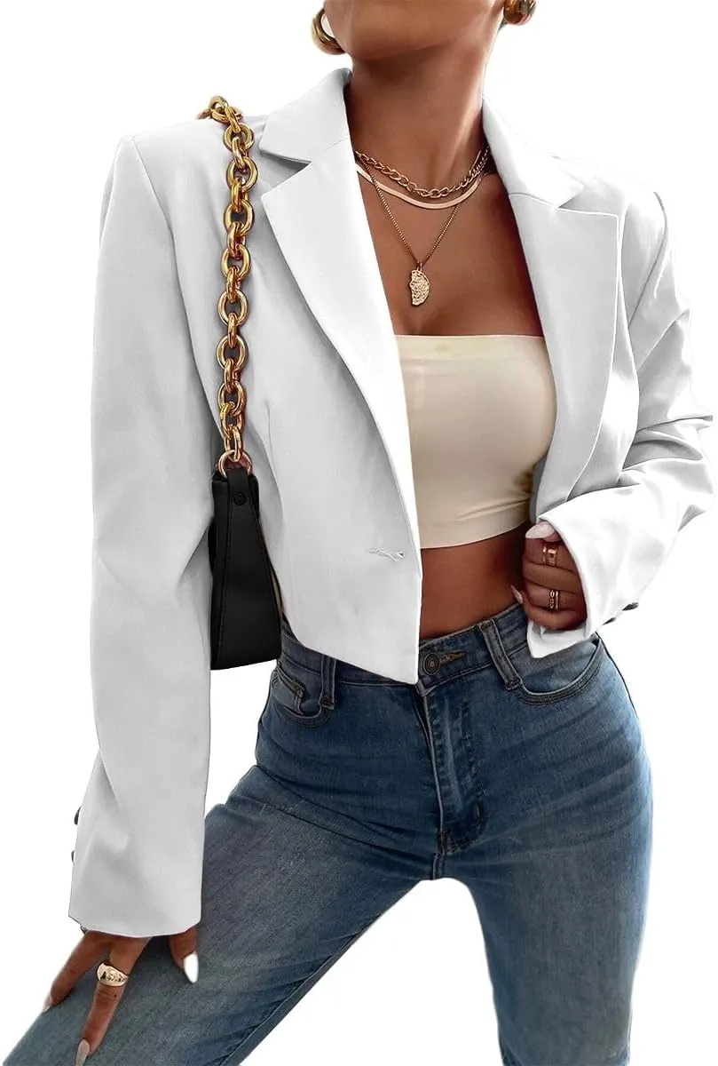Women's 2025 Summer Cropped Blazer Jacket Lightweight Casual Eleglant Fully-Lined Fashion Work Office Blazers