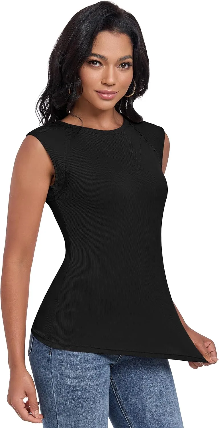 Womens Ribbed Tank Tops Cap Sleeve Slim Fitted Knit Basic Tee Shirts Trendy Casual 2025 Summer Clothes