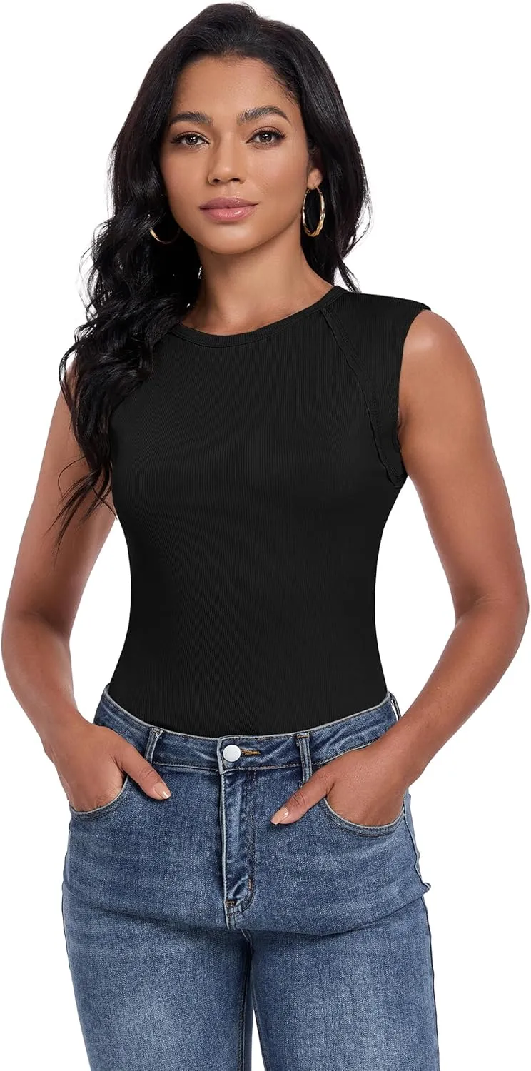 Womens Ribbed Tank Tops Cap Sleeve Slim Fitted Knit Basic Tee Shirts Trendy Casual 2025 Summer Clothes