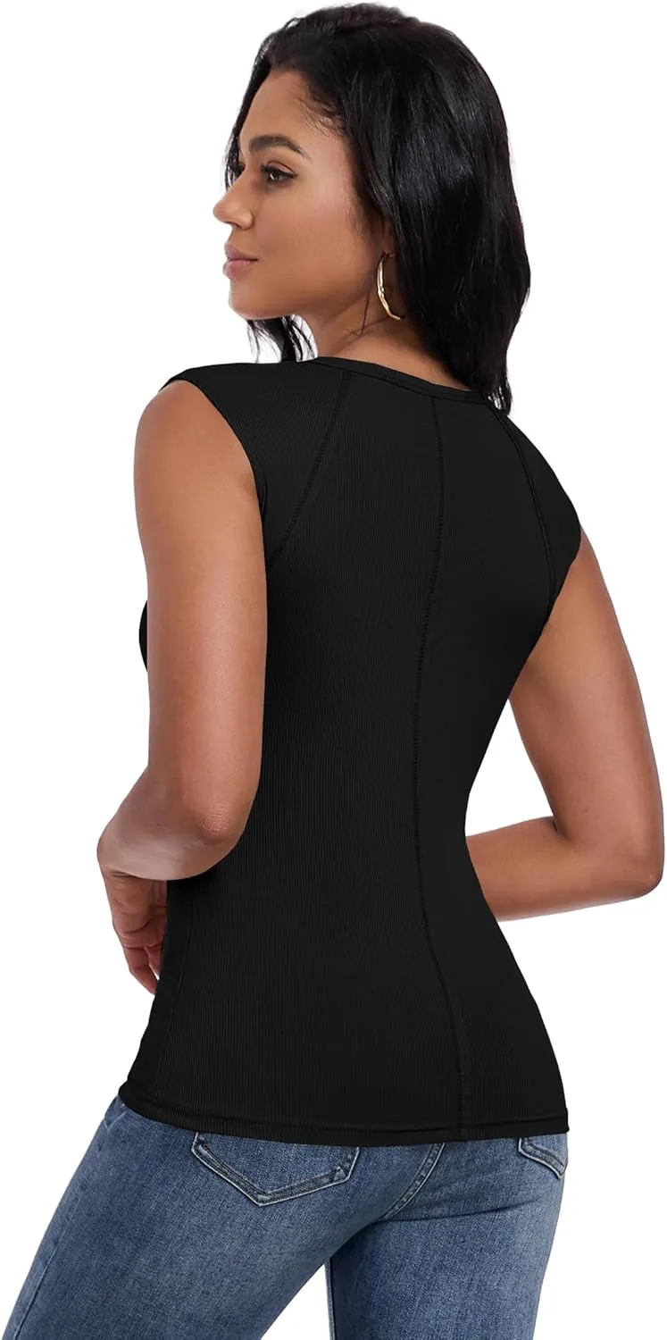 Womens Ribbed Tank Tops Cap Sleeve Slim Fitted Knit Basic Tee Shirts Trendy Casual 2025 Summer Clothes