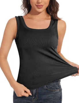 Womens Ribbed Tank Tops Plain Summer Scoop Neck Basic Slim Fitted Sleeveless Camis(S-2XL)