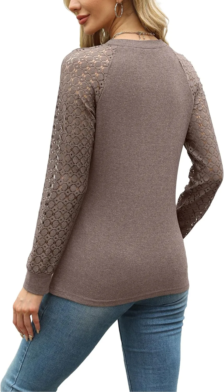 Womens Tops Dressy Business Casual Blouses Cute Soft Lace Long Sleeve Work Shirts Fall Clothes