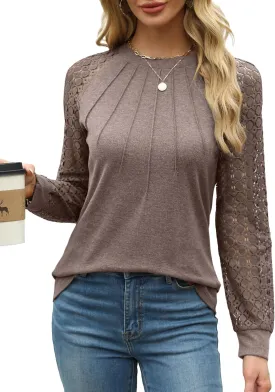 Womens Tops Dressy Business Casual Blouses Cute Soft Lace Long Sleeve Work Shirts Fall Clothes
