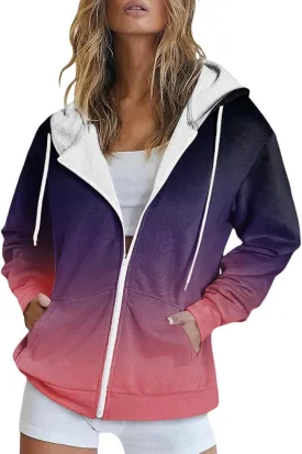 Womens Zip up Hoodies Long Sleeve Sweatshirt Autumn Winter Warm Drawstring Oversizeds Hooded Jackets Jumper Tops