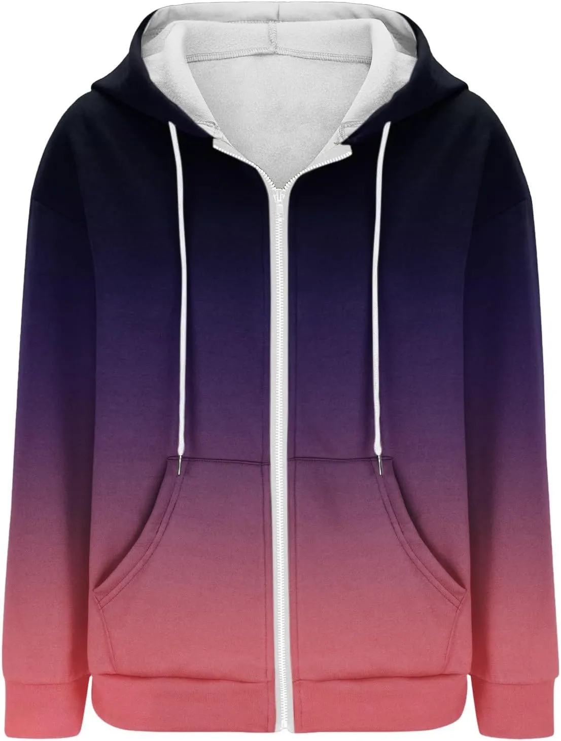 Womens Zip up Hoodies Long Sleeve Sweatshirt Autumn Winter Warm Drawstring Oversizeds Hooded Jackets Jumper Tops