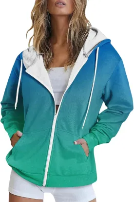 Womens Zip up Hoodies Long Sleeve Sweatshirt Autumn Winter Warm Drawstring Oversizeds Hooded Jackets Jumper Tops
