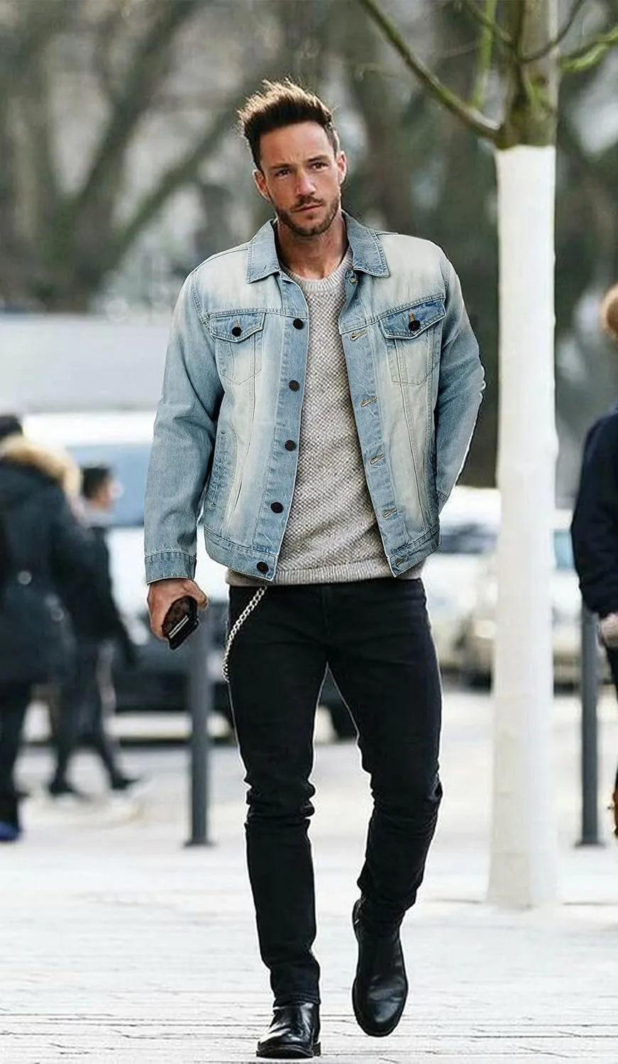X RAY Mens Denim Jacket, Washed Ripped Distressed Flex Stretch Casual Trucker Biker Jeans Jacket for Men