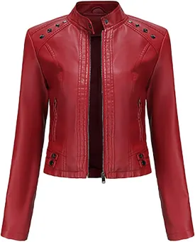 yardsong Faux Leather Crop Jackets for Women Zip Up Long Sleeve Short Coats Motorcycle Faux PU Moto Biker Outerwear