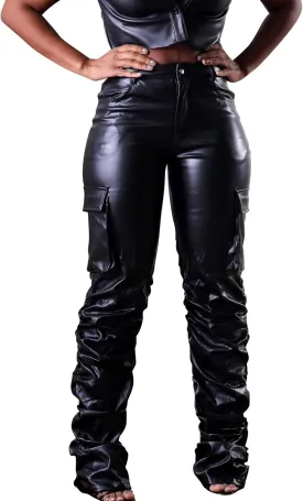 Zebaexf Women's Stretchy Faux Leather Leggings Pants,High Waist Stacked Pants for Women